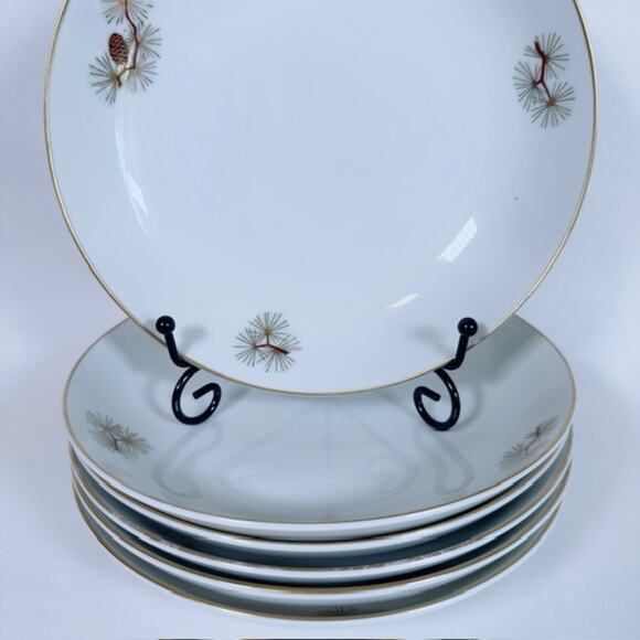 Fukagawa Arita Pine Cone (1) Soup Bowl Green/Gold Needles Brown/Gold Branches - Picture 5 of 16